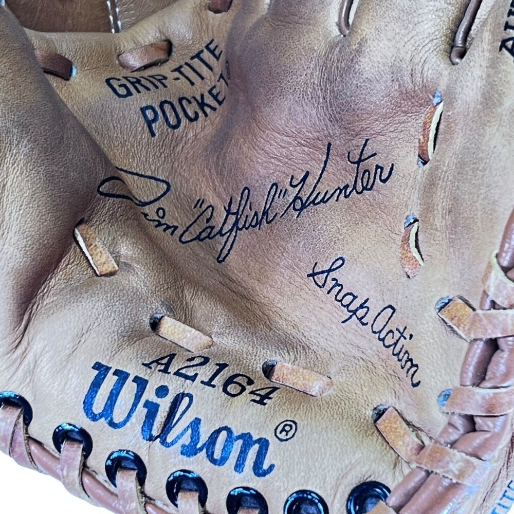Vtg Wilson Baseball Glove RHT A2164 Autograph Model Jim Catfish Hunter Leather - Picture 6 of 12